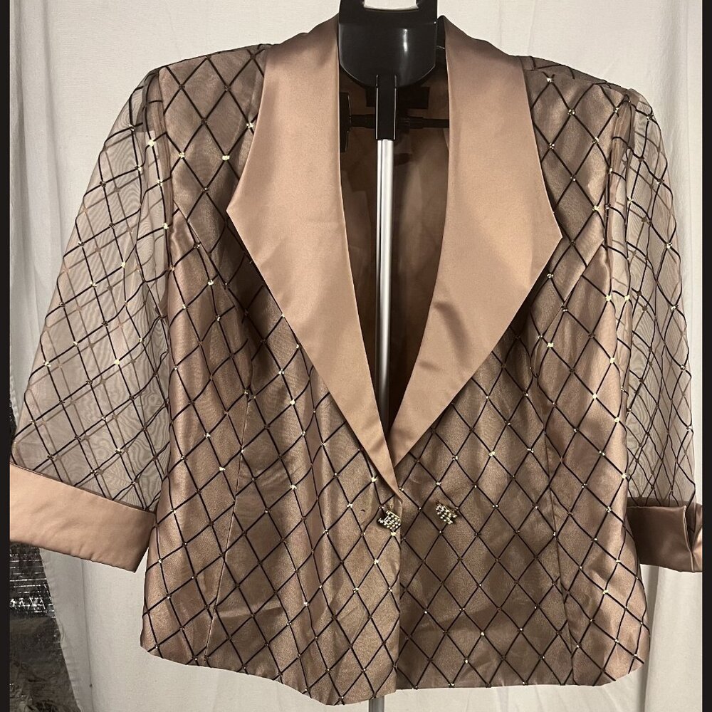 R&M richards women's brown button up short sleeve shaw size 14